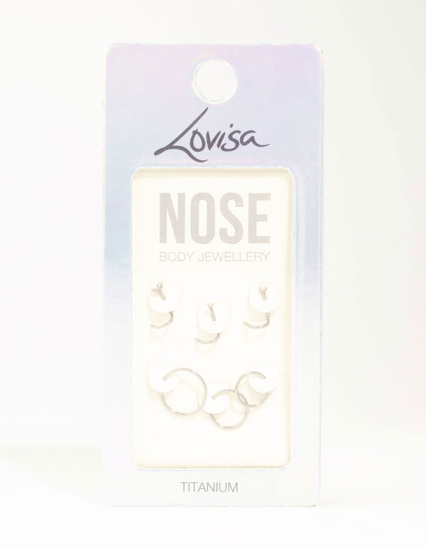 Titanium Fine Graduating Nose Stud & Ring 6-Pack