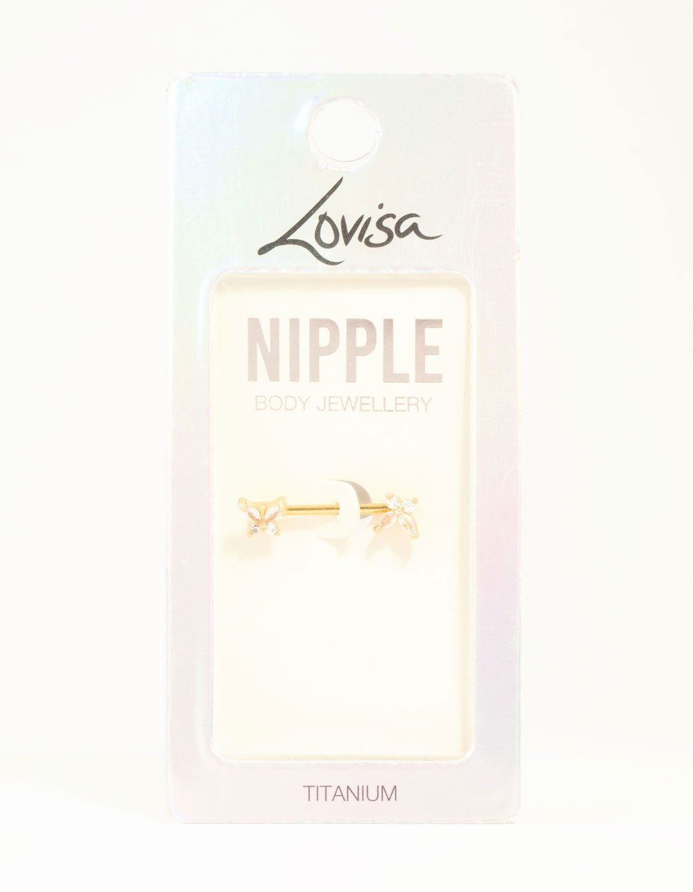 Gold Plated Titanium Cubic Zirconia Butterfly Nipple Bar