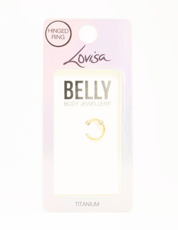 Gold Plated Titanium Bezel Cut Cubic Zirconia Belly Ring