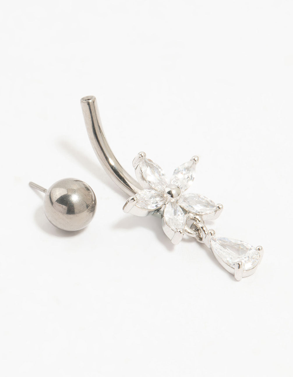 Titanium Cubic Zirconia Flower Threadless Belly Bar