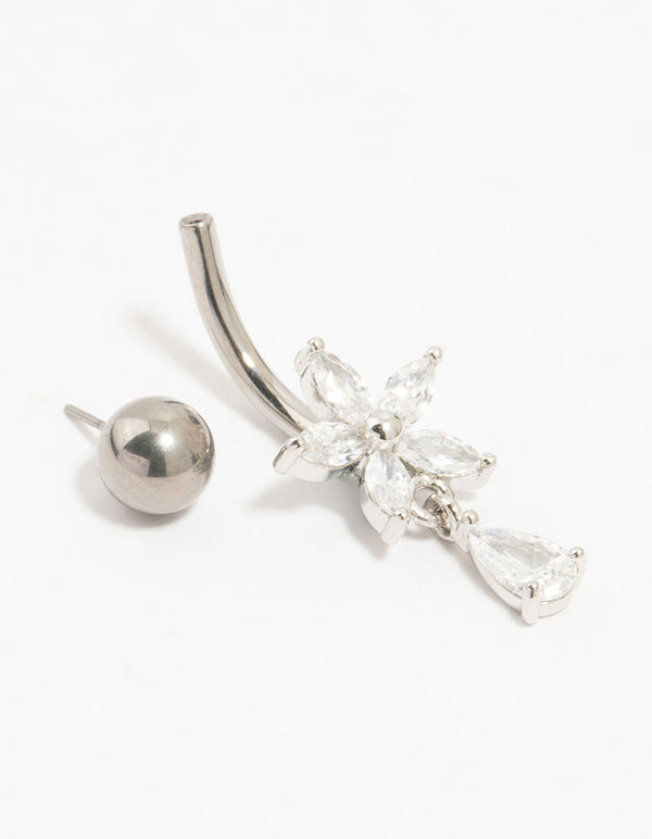 Titanium Cubic Zirconia Flower Threadless Belly Bar