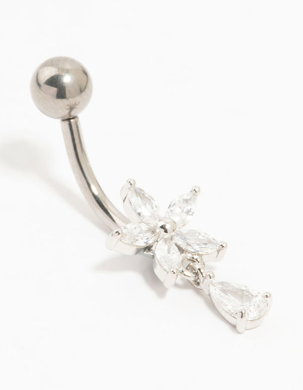 Titanium Cubic Zirconia Flower Threadless Belly Bar