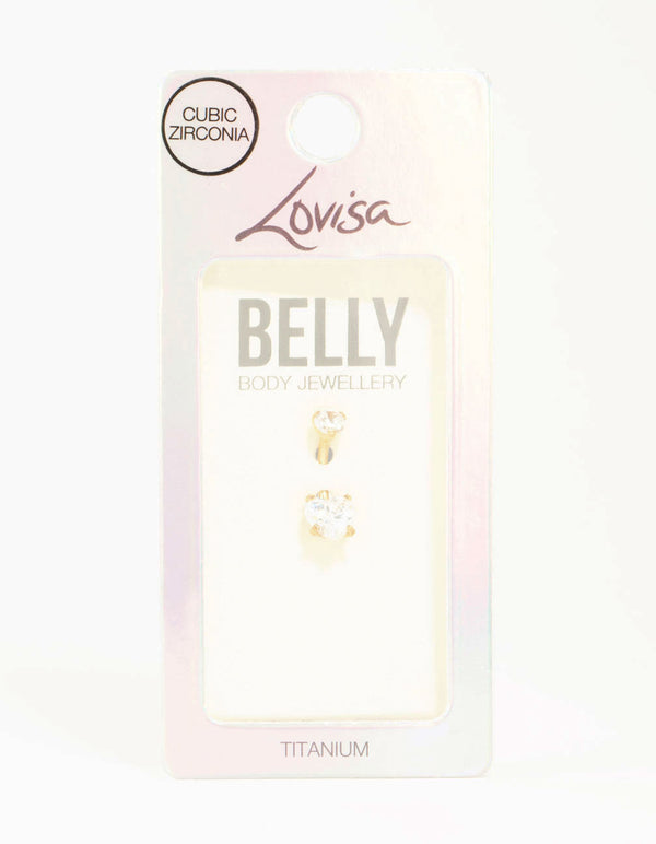 Gold Plated Titanium Diamante Love Heart Claw Belly Bar