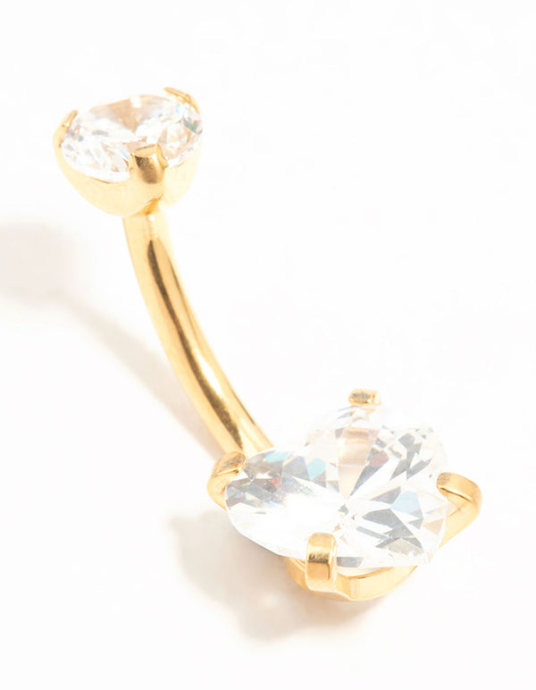 Gold Plated Titanium Diamante Love Heart Claw Belly Bar