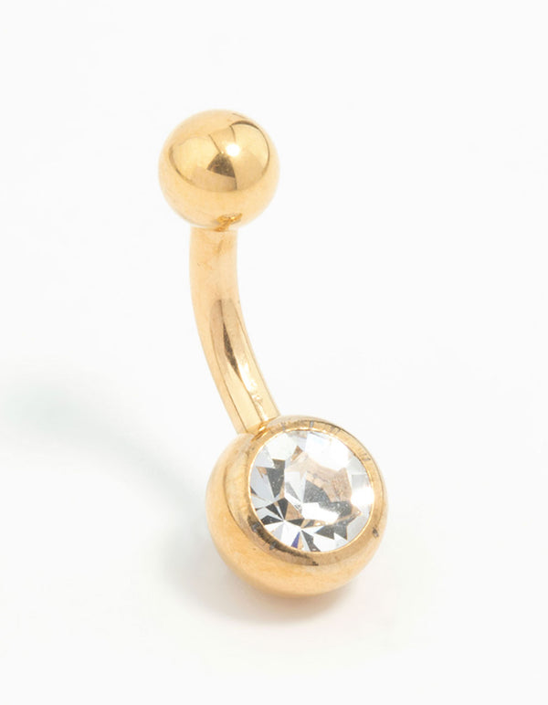 Gold Plated Titanium Bezel Cut Diamante Mini Belly Bar
