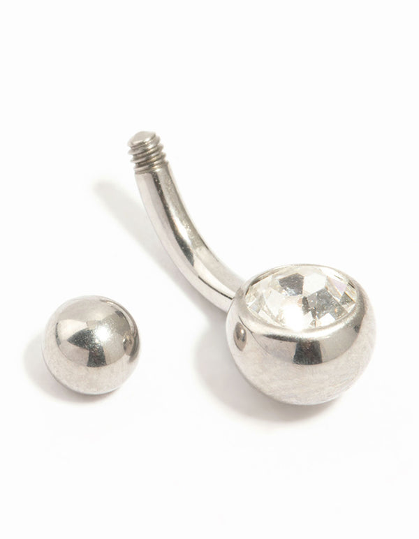 Titanium Bezel Set Diamante Mini Belly Bar