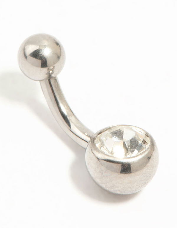 Titanium Bezel Set Diamante Mini Belly Bar