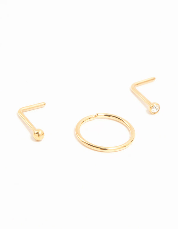 Gold Plated Titanium Cubic Zirconia Stud & Ring 3-Pack