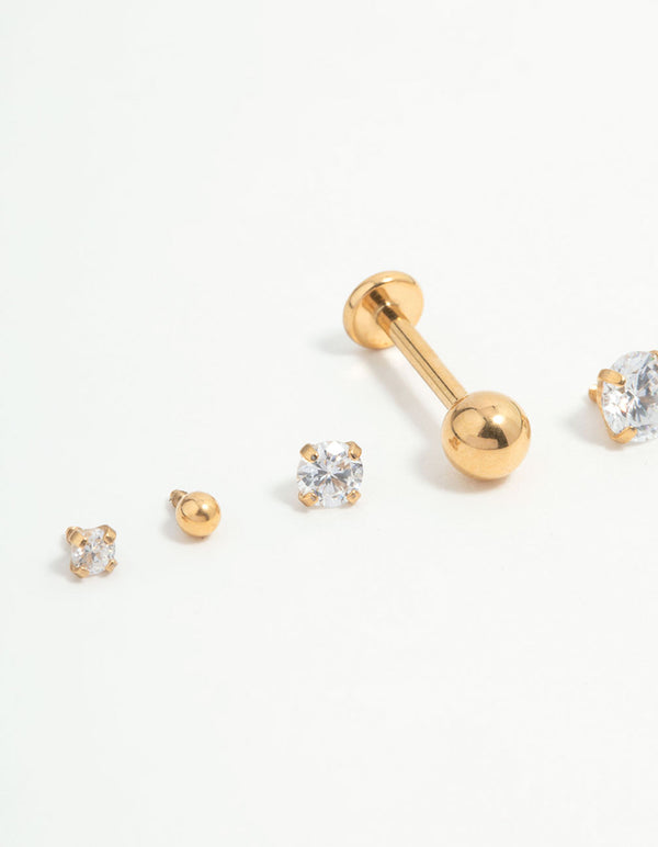 Gold Plated Titanium Polished & Cubic Zirconia Flat Backs 6-Pack