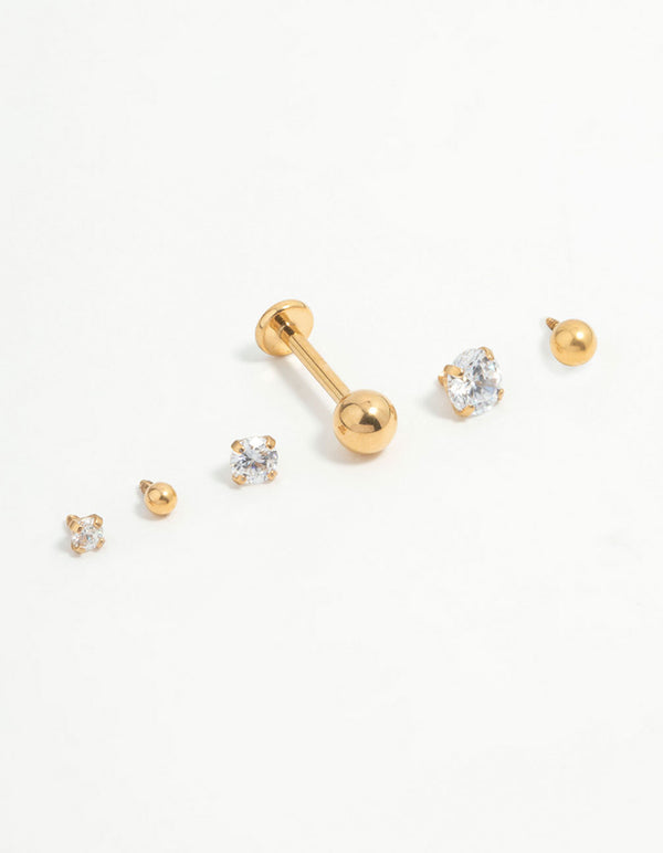 Gold Plated Titanium Polished & Cubic Zirconia Flat Backs 6-Pack
