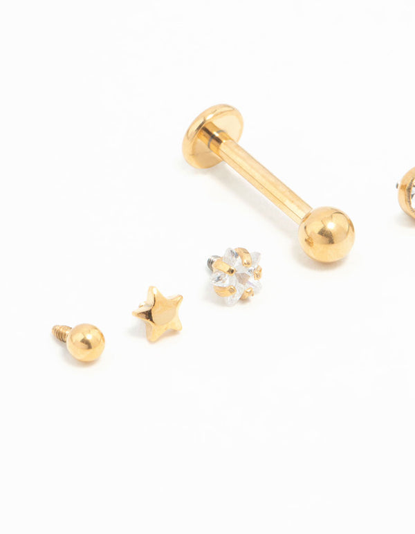 Gold Plated Titanium Diamante Star Flat Backs 6-Pack