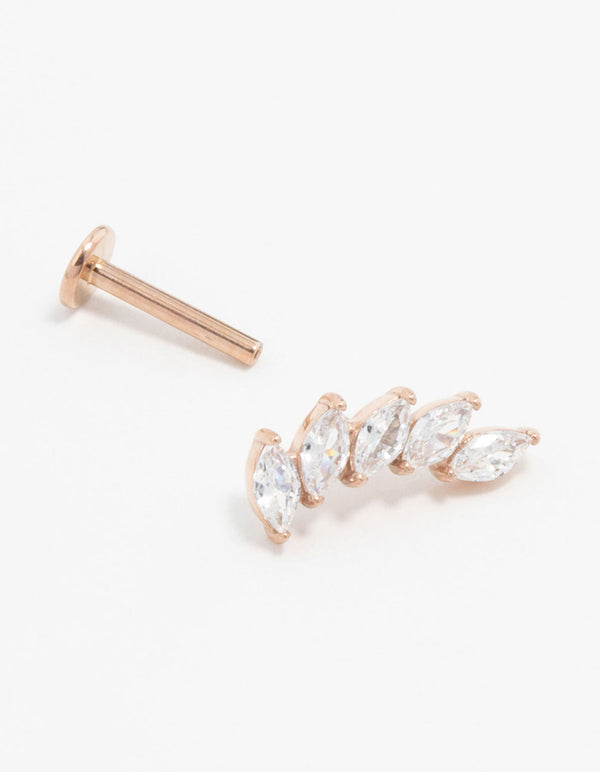 Rose Gold Plated Titanium Cubic Zirconia Leaf Flatback