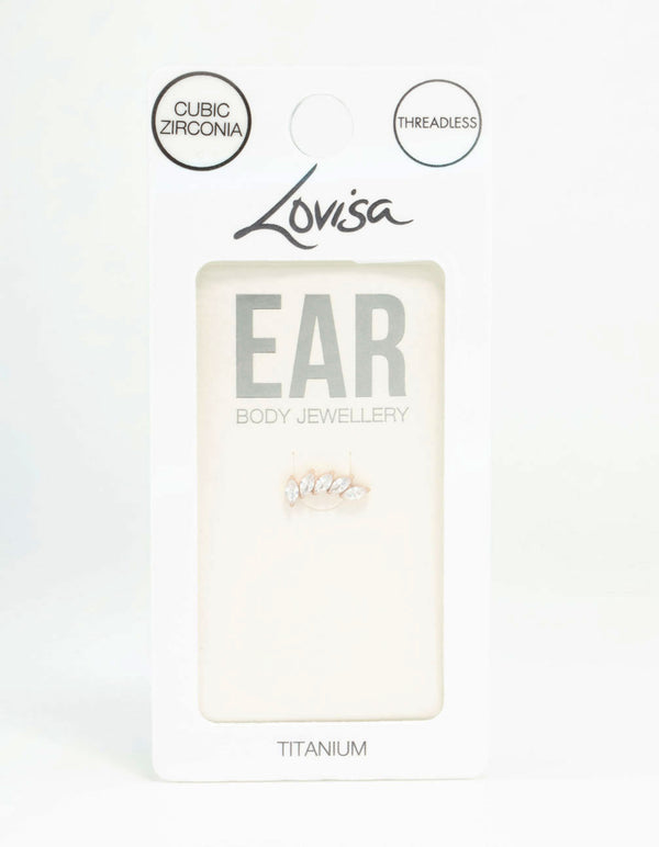 Rose Gold Plated Titanium Cubic Zirconia Leaf Flatback