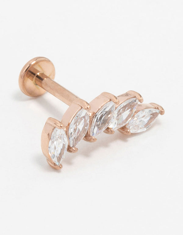 Rose Gold Plated Titanium Cubic Zirconia Leaf Flatback