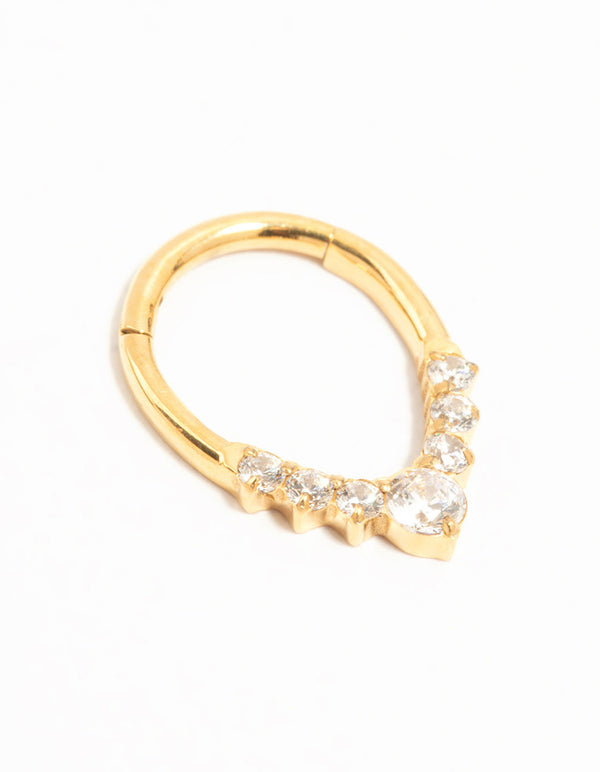 Gold Plated Titanium Cubic Zirconia Pointed Clicker Ring