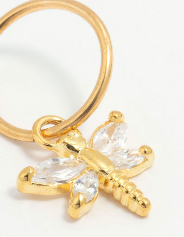 Gold Plated Titanium Cubic Zirconia Dragonfly Clicker Ring
