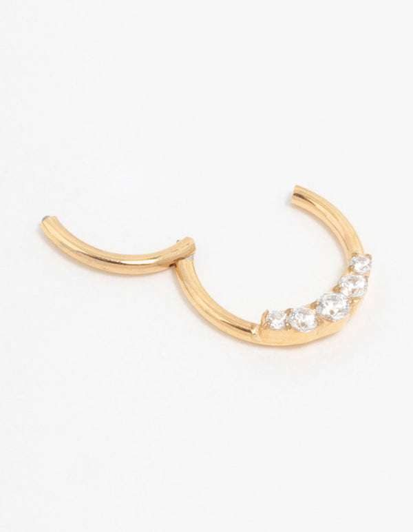 Gold Plated Titanium Diamante Side Clicker Ring