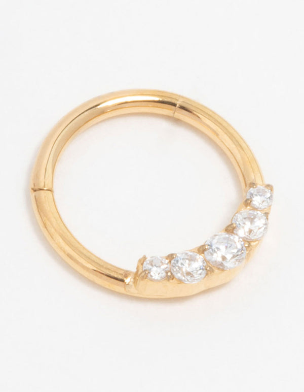 Gold Plated Titanium Diamante Side Clicker Ring