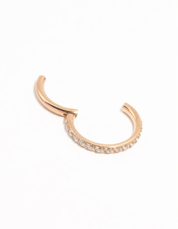 Rose Gold Plated Titanium Diamante Clicker Ring