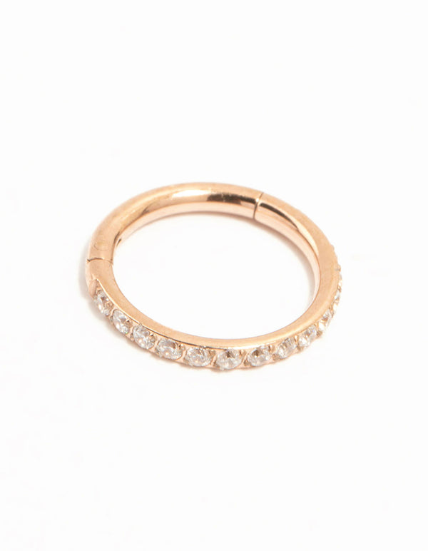 Rose Gold Plated Titanium Diamante Clicker Ring