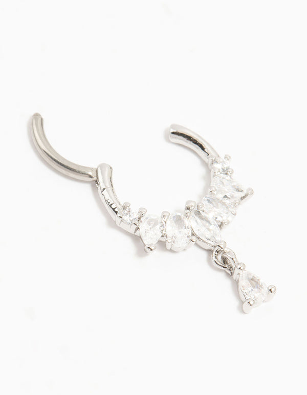 Titanium Cubic Zirconia Pear Drop Clicker Ring