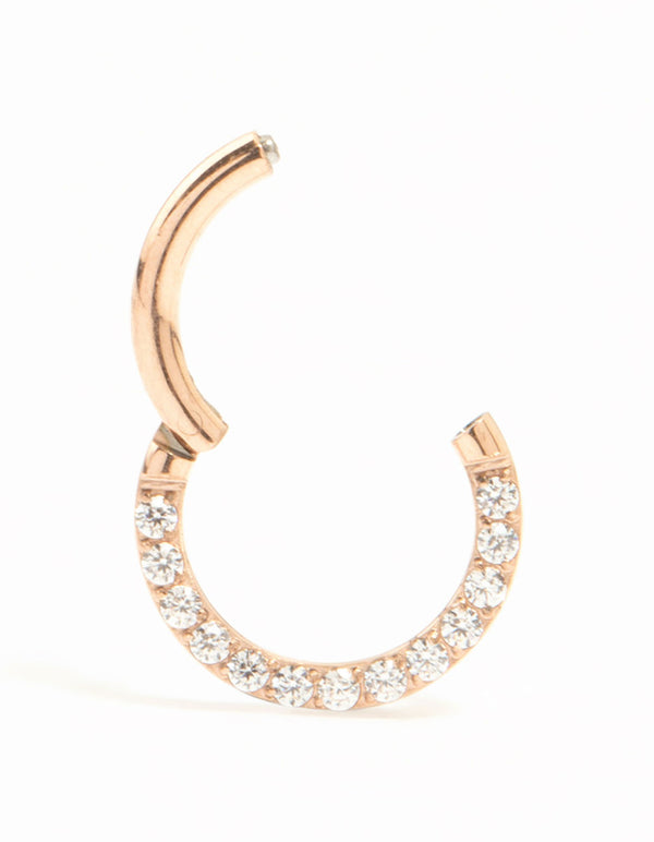 Rose Gold Plated Titanium Cubic Zirconia Clicker Ring