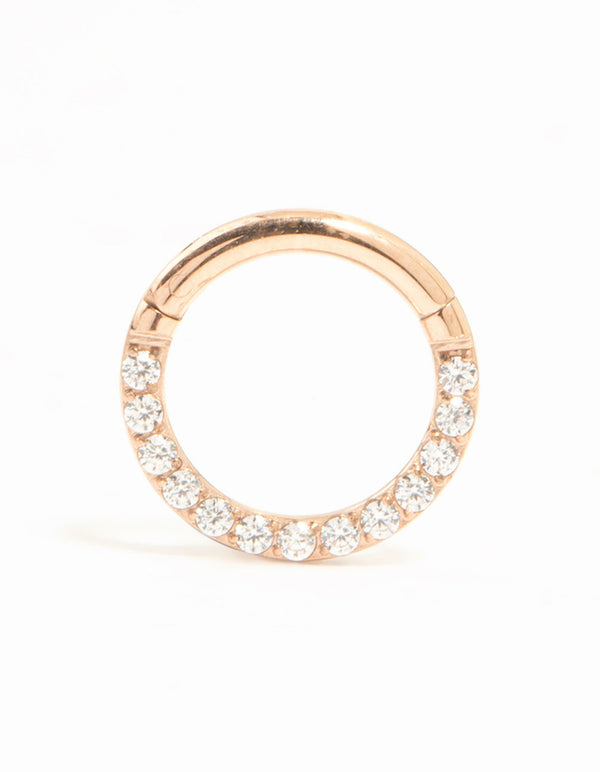 Rose Gold Plated Titanium Cubic Zirconia Clicker Ring