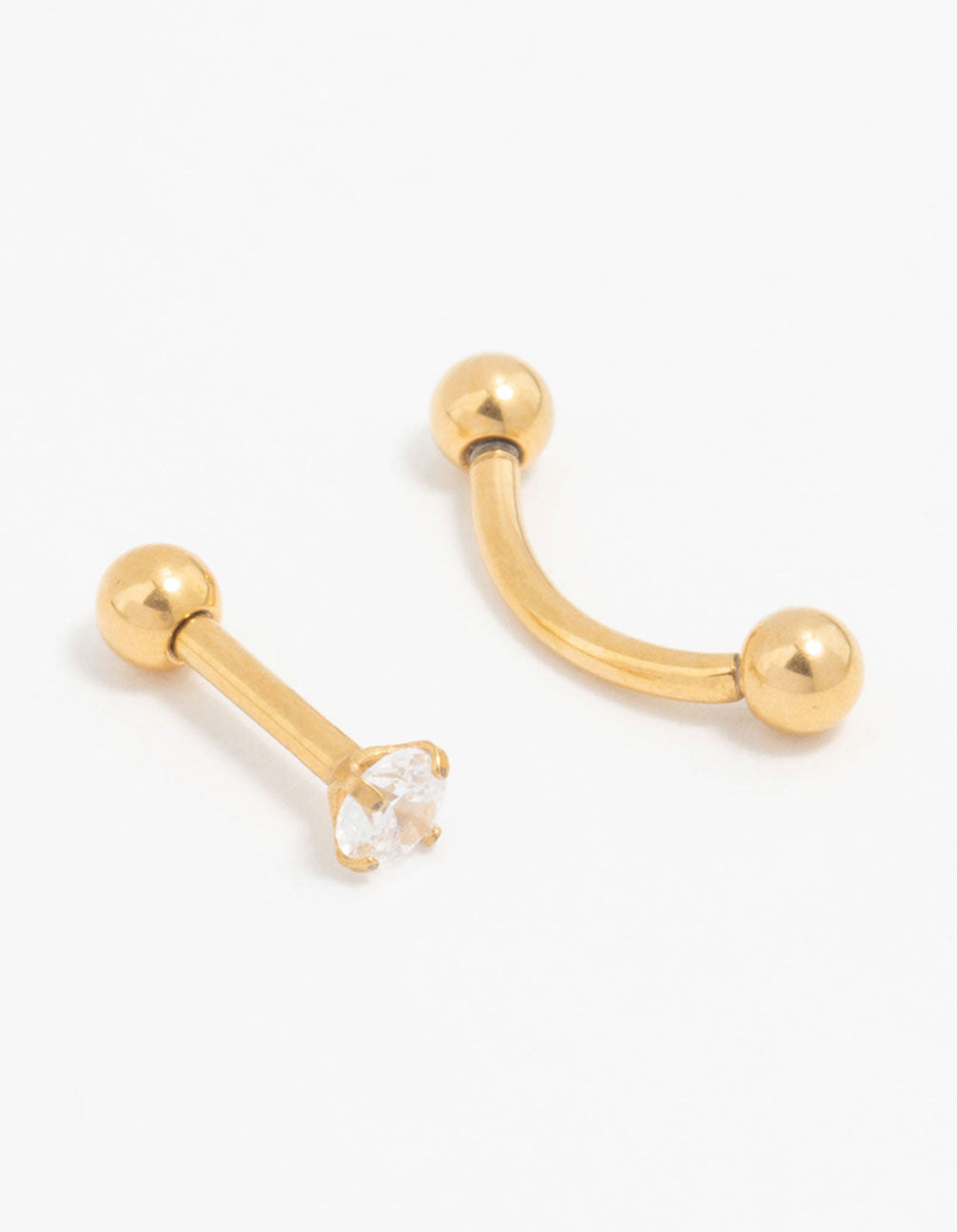 Gold Plated Titanium Ball & Cubic Zirconia Barbell 2-Pack