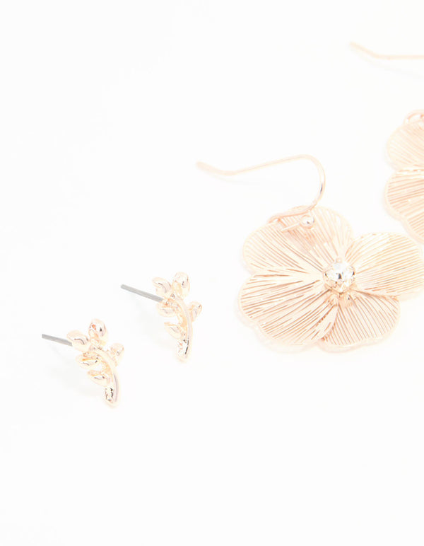 Rose Gold Floral Earrings 3-Pack