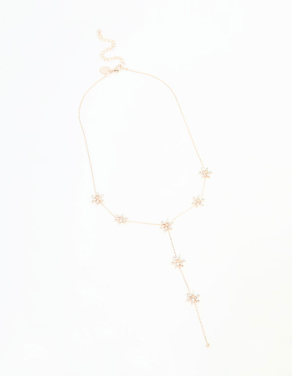 Rose Gold Diamante Flower Trail Y-Necklace