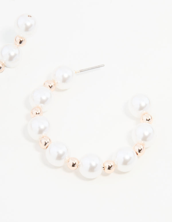 Rose Gold Ball & Pearl Hoop Earrings