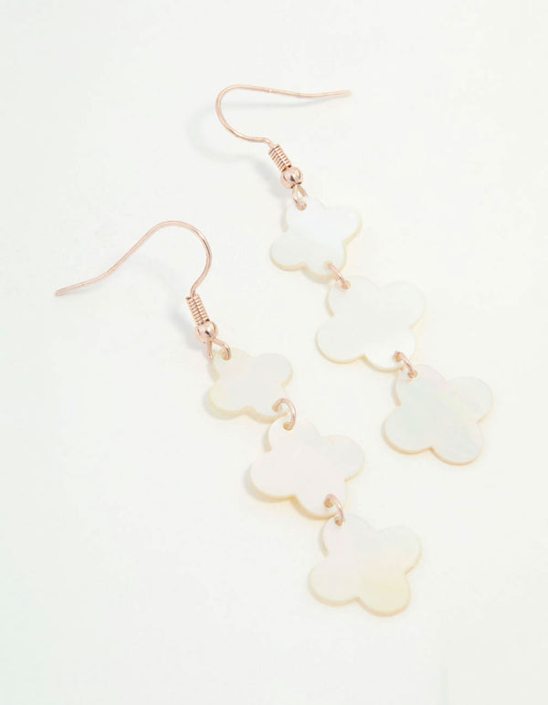 Rose Gold Genuine Shell Flower Drop Earrings