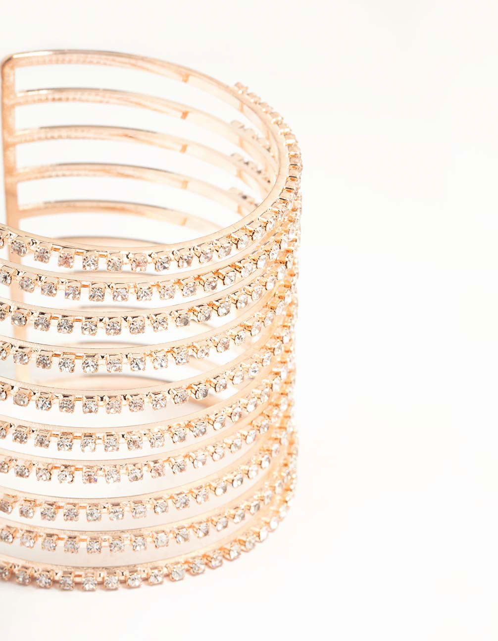 Rose Gold Diamante Band Caged Wrist Cuff