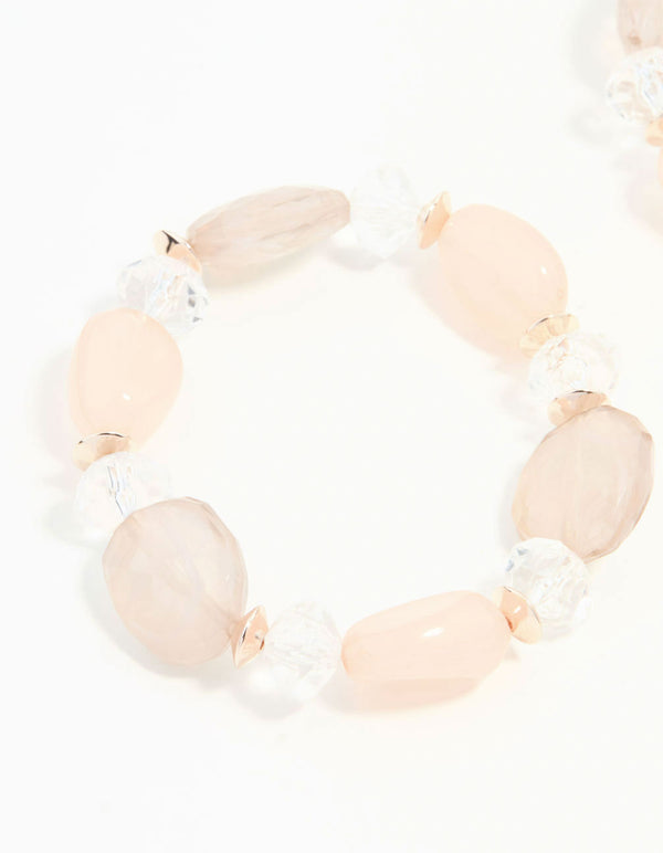 Rose Gold Pink & White Faceted Bead Stretch Bracelets 3-Pack