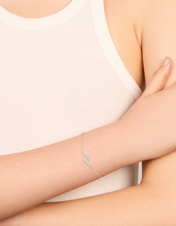Sterling Silver Infinity & Cubic Zirconia Heart Link Bracelet