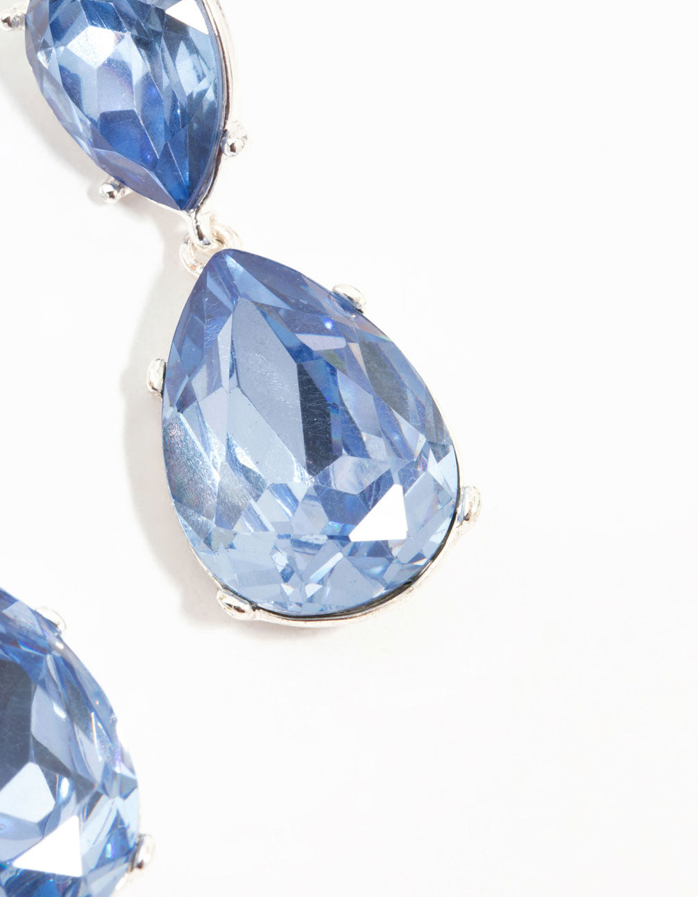 Silver Double Blue Diamante Teardrop Earrings