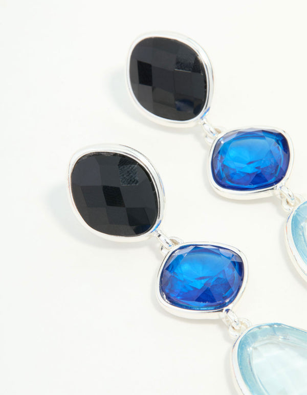 Mixed Shape Blue & Black Diamante Drop Earrings
