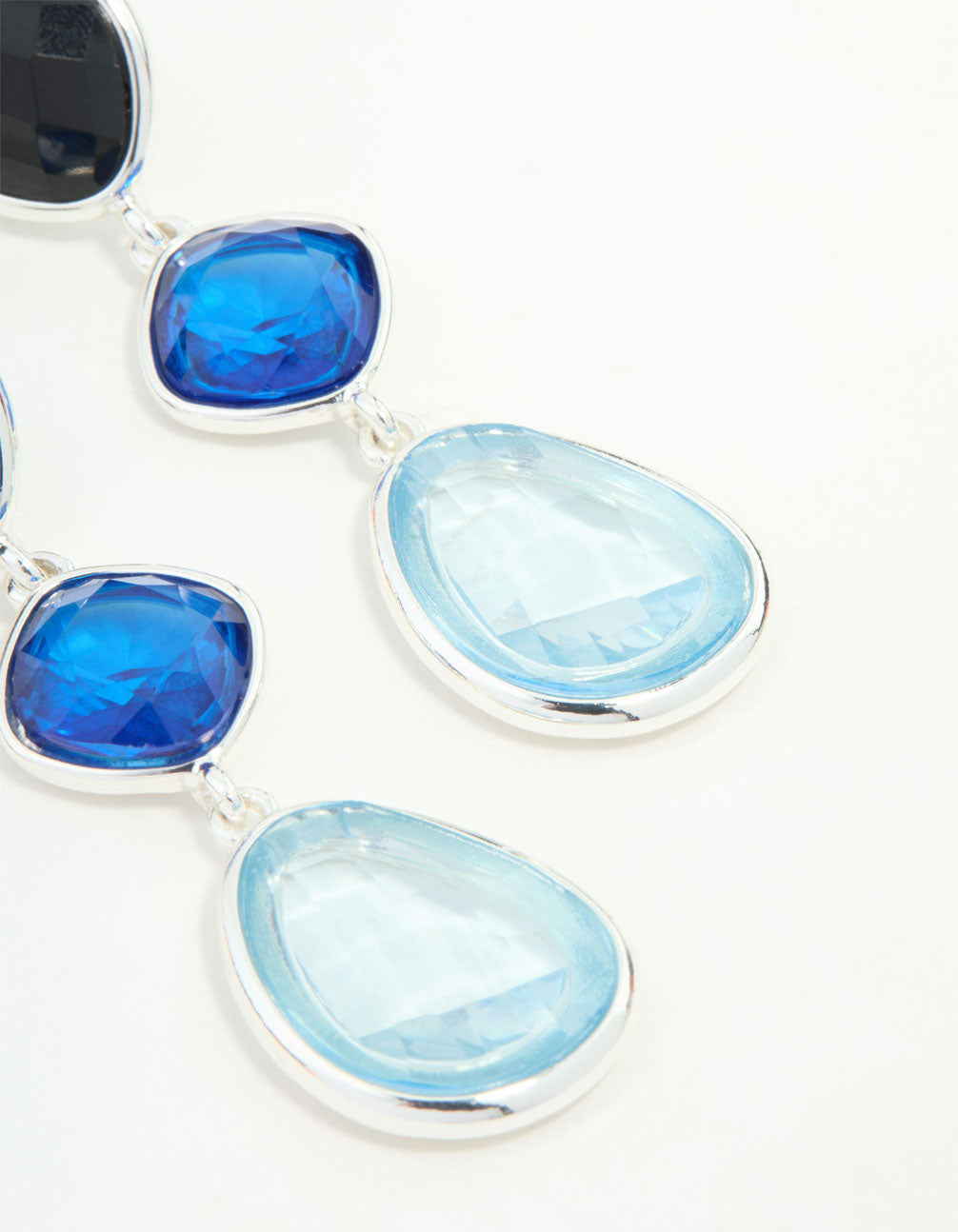 Mixed Shape Blue & Black Diamante Drop Earrings