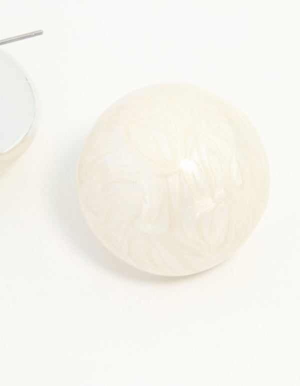 Cream Marbled Pearl Ball Stud Earrings