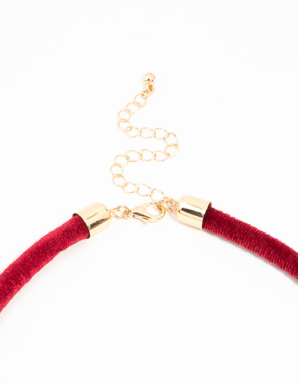 Red Velvet Fabric Heart Locket Pendant Necklace