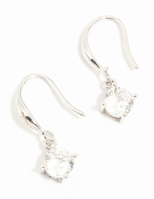 Silver Round Cubic Zirconia Drop Earrings