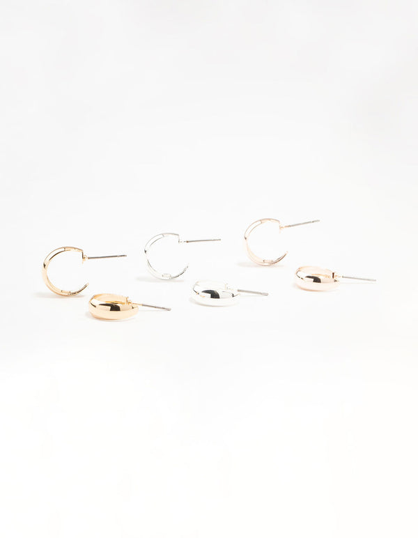 Clean Mixed Metals Hoop Earrings 3-Pack