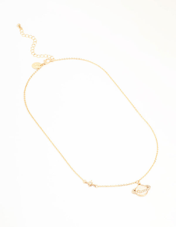 Gold Enamel Planet Drop Necklace