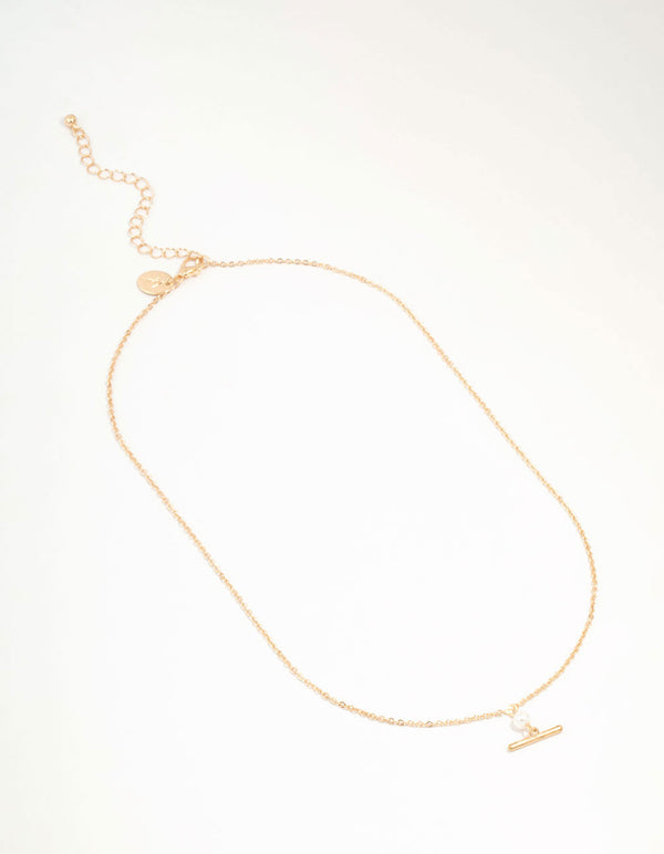 Gold Pearl & Fob Necklace