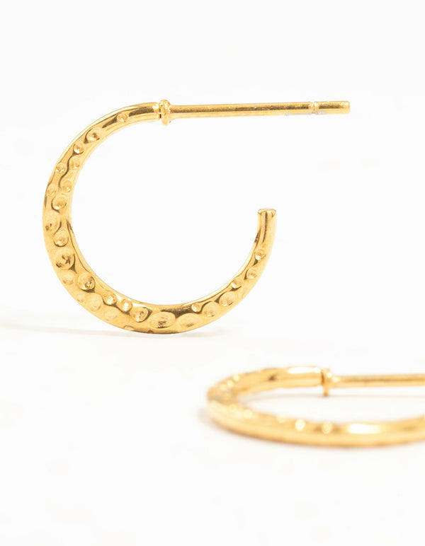 Gold Plated Surgical Steel Mini Hammered Hoop Earrings