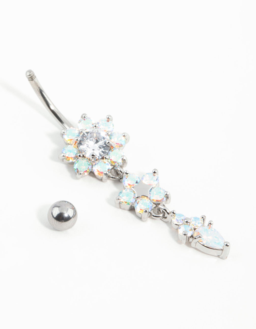 Surgical Steel Cubic Zirconia Flower Trio Belly Bar