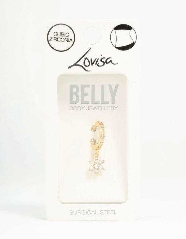 Gold Plated Surgical Steel Cubic Zirconia Flower Belly Ring