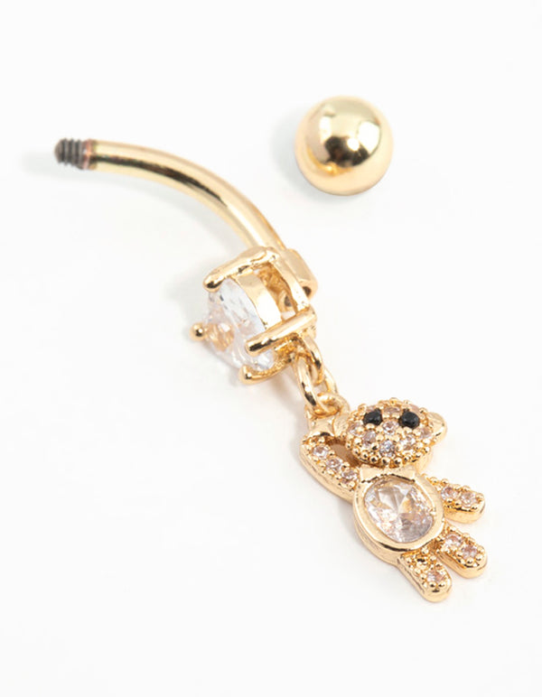 Gold Plated Surgical Steel Cubic Zirconia Teddy Drop Belly Bar