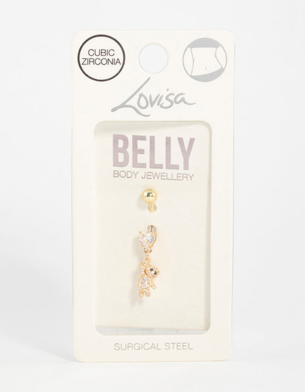 Gold Plated Surgical Steel Cubic Zirconia Teddy Drop Belly Bar