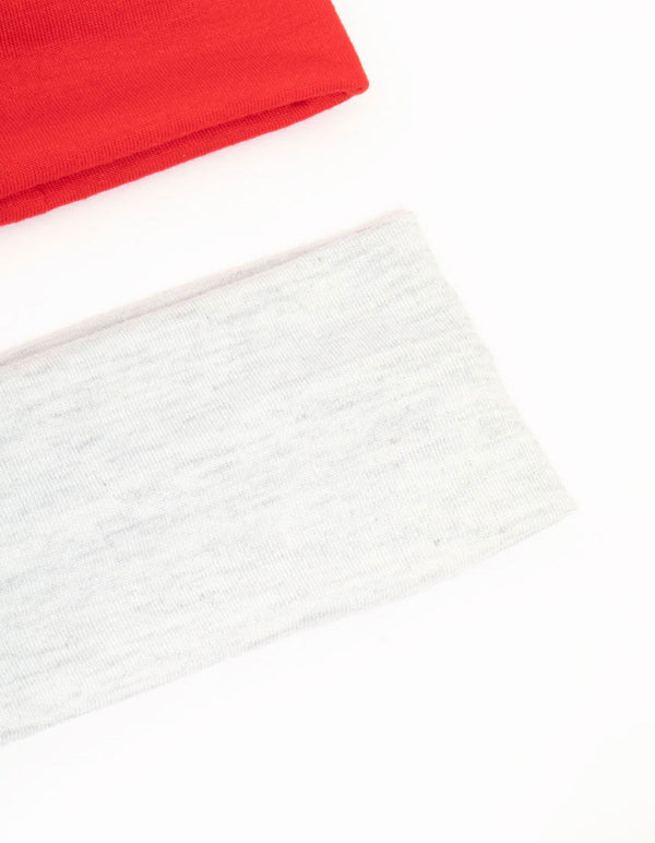 White & Red Stretch Fabric Headbands 2-Pack